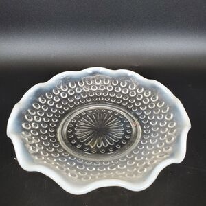 Set of 4 Moonstone Depression Glass Bowls 6" • Vintage Federal Hobnail Fluted